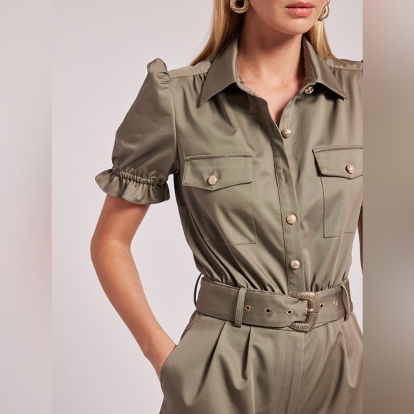 GENERATION LOVE Natlina Gambardine Romper Olive Green Women Size 0 2 XS Sm $325 - Picture 3 of 13